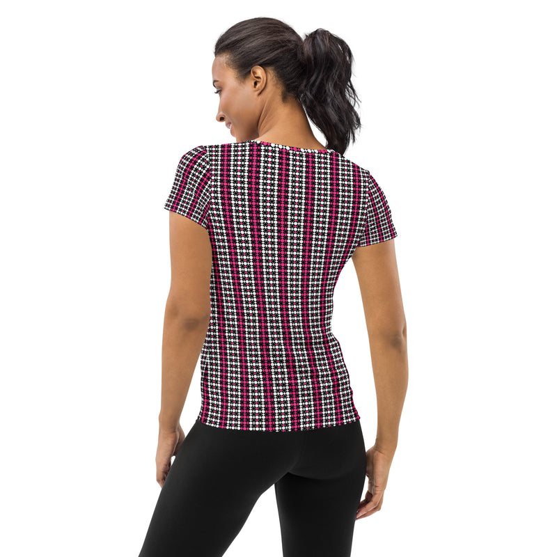 Striped Quincunx Vintage Print Women's Athletic T-shirt - Objet D'Art