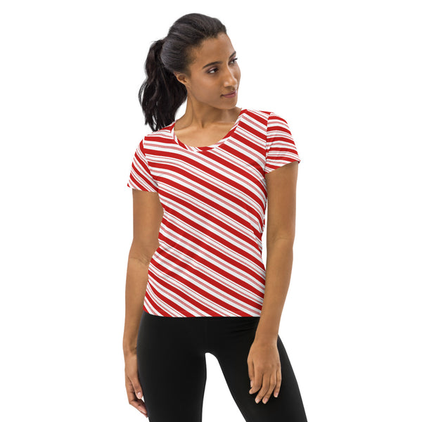 Candy Cane Striped Women's Athletic T-shirt - Objet D'Art