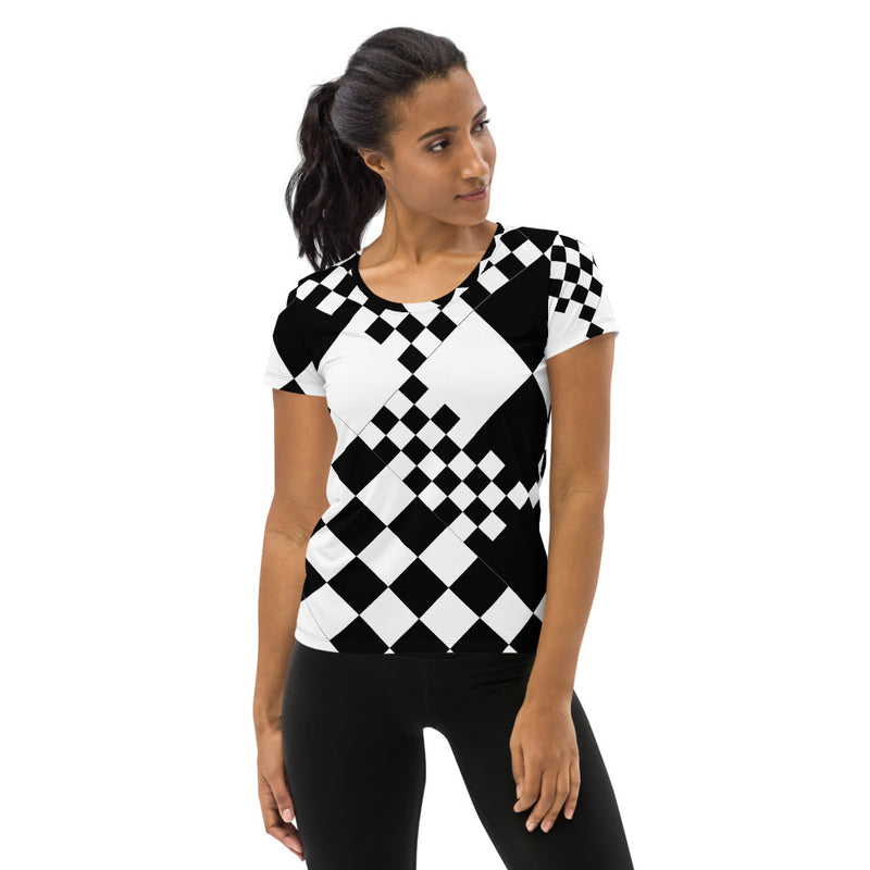Chicly Checkered Women's Athletic T-shirt - Objet D'Art
