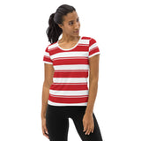 Rose Red Striped Women's Athletic T-shirt - Objet D'Art