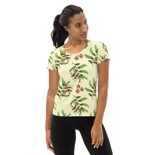 Earth Tone Floral Women's Athletic T-shirt - Objet D'Art