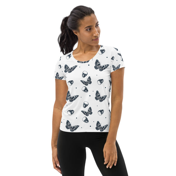 Skull & Butterflies Women's Athletic T-shirt - Objet D'Art