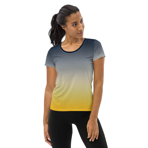 Blue and Gold Ombre Women's Athletic T-shirt - Objet D'Art