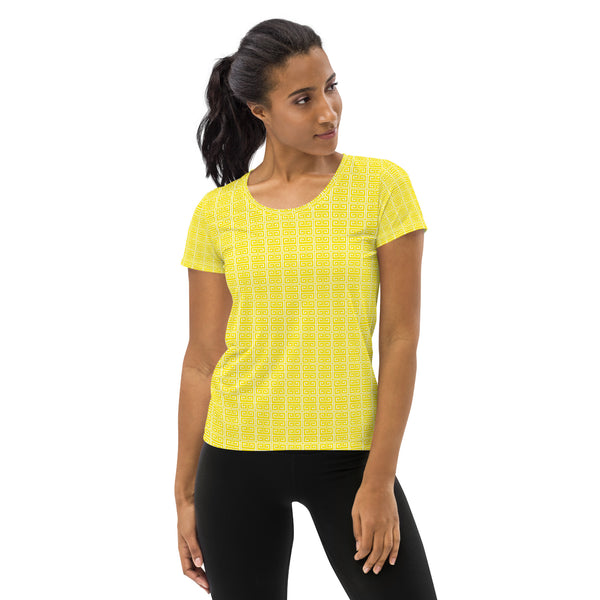 Lemon Yellow Greek Key Women's Athletic T-shirt - Objet D'Art