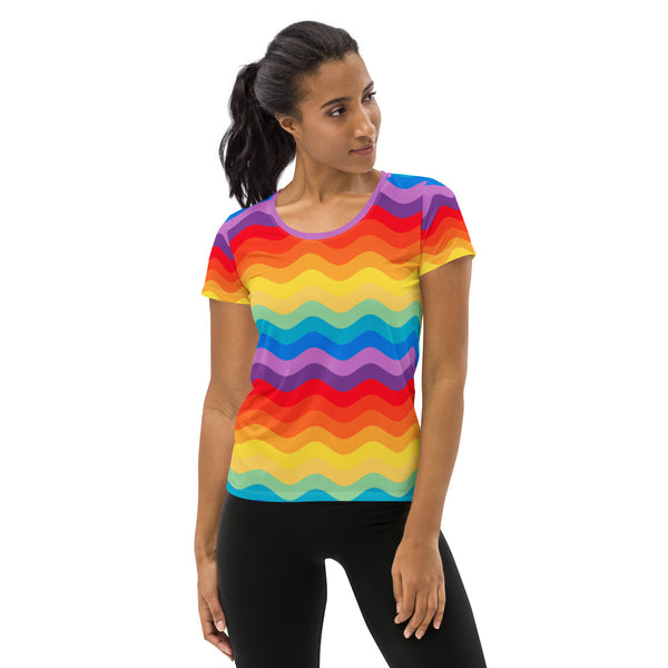 Color Wave Women's Athletic T-shirt - Objet D'Art