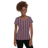 Striped Quincunx Vintage Print Women's Athletic T-shirt - Objet D'Art