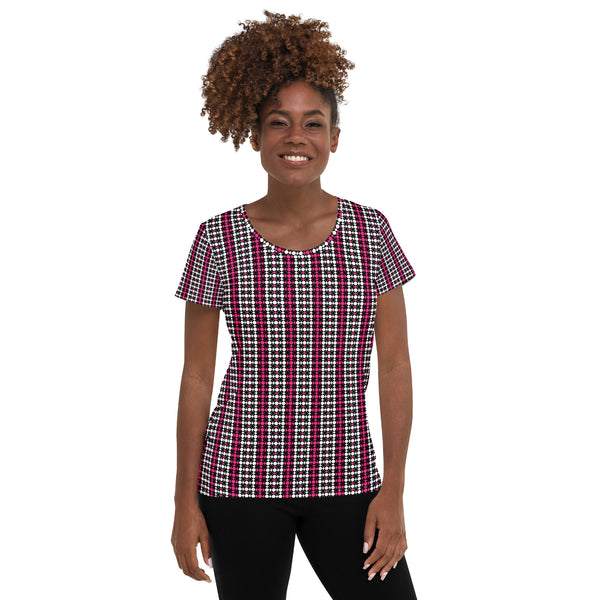 Striped Quincunx Vintage Print Women's Athletic T-shirt - Objet D'Art