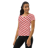 Candy Cane Striped Women's Athletic T-shirt - Objet D'Art