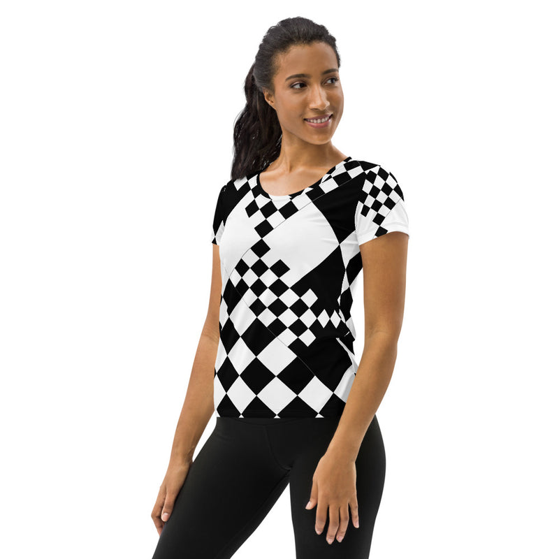 Chicly Checkered Women's Athletic T-shirt - Objet D'Art