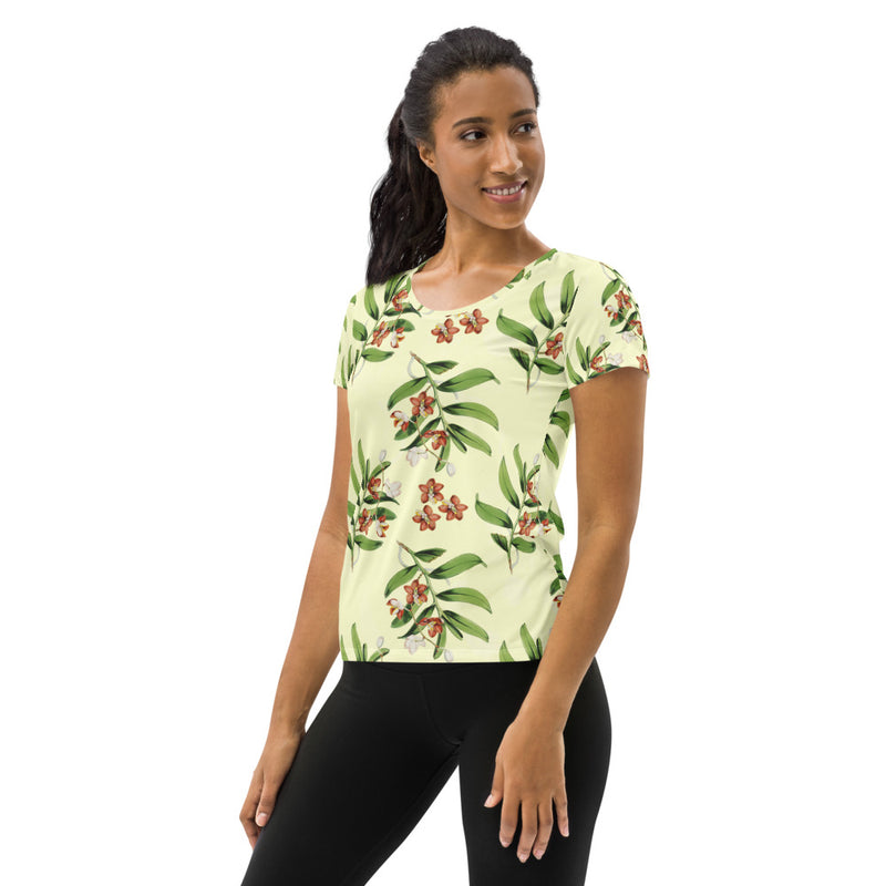 Earth Tone Floral Women's Athletic T-shirt - Objet D'Art
