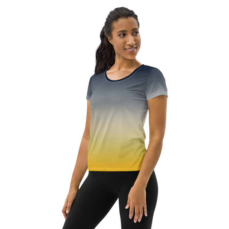 Blue and Gold Ombre Women's Athletic T-shirt - Objet D'Art