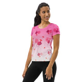 Pink Floral Women's Athletic T-shirt - Objet D'Art