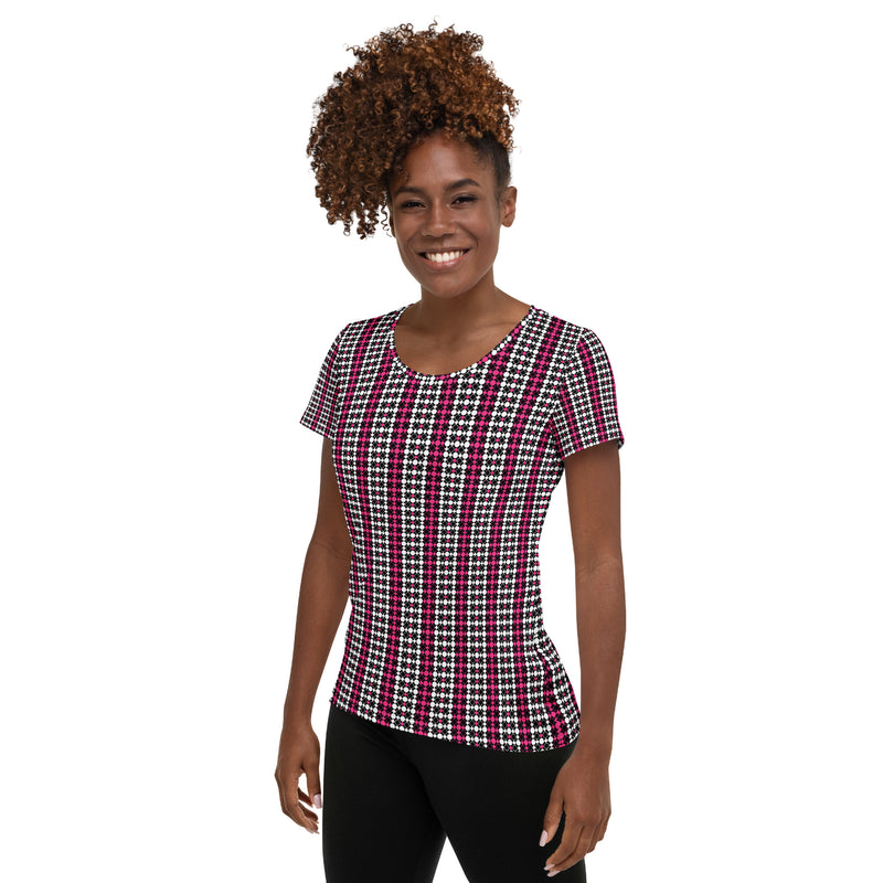 Striped Quincunx Vintage Print Women's Athletic T-shirt - Objet D'Art