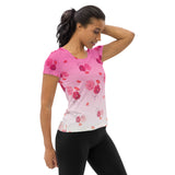 Pink Floral Women's Athletic T-shirt - Objet D'Art