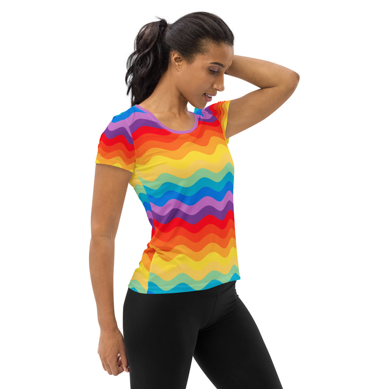 Color Wave Women's Athletic T-shirt - Objet D'Art