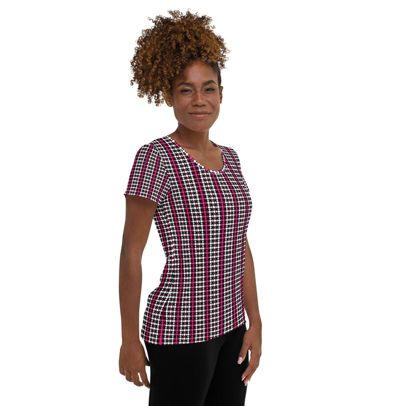 Striped Quincunx Vintage Print Women's Athletic T-shirt - Objet D'Art