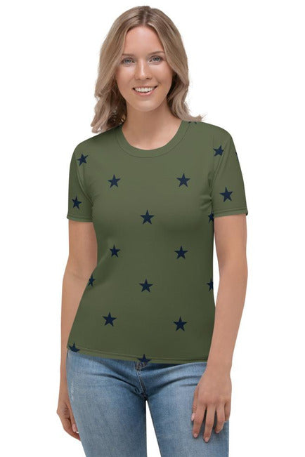 Stars on Chive Green Women's T-shirt - Objet D'Art