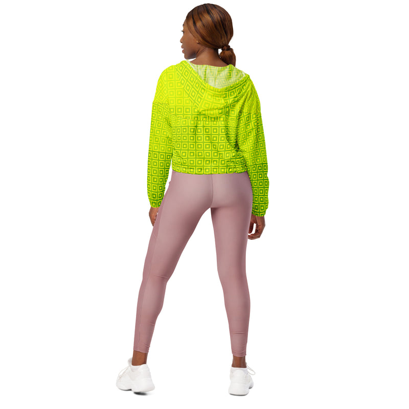 Lime Green Matrix Women’s cropped windbreaker - Objet D'Art