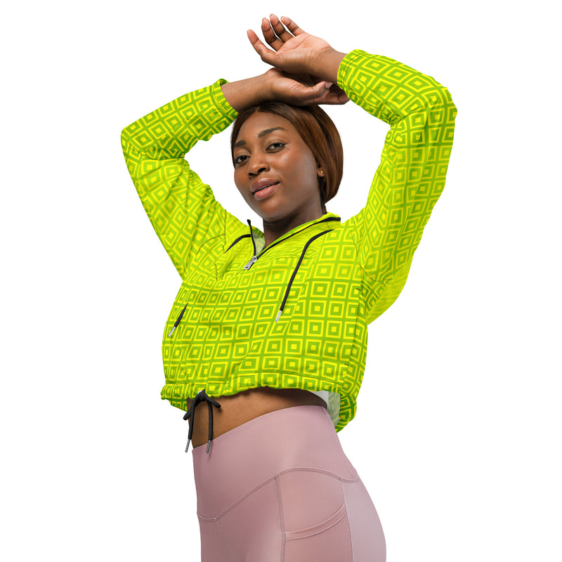 Lime Green Matrix Women’s cropped windbreaker - Objet D'Art