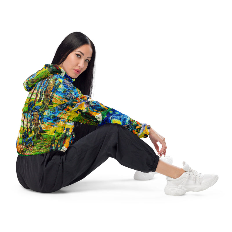 Van Gogh Collage Women’s cropped windbreaker - Objet D'Art