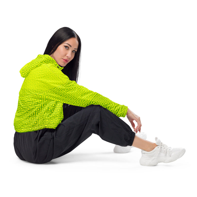 Lime Green Matrix Women’s cropped windbreaker - Objet D'Art