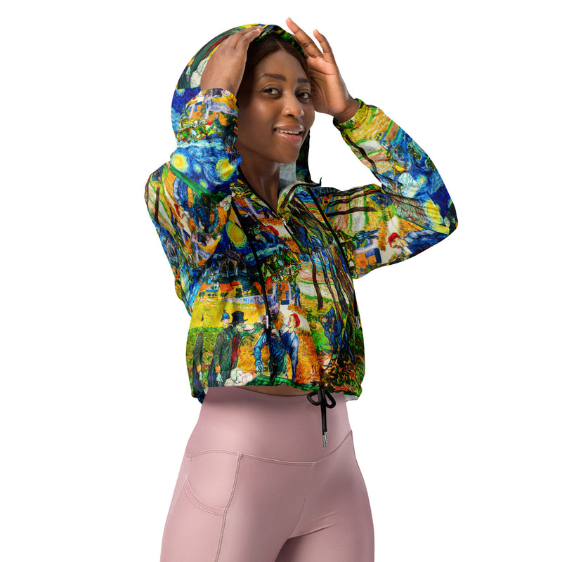 Van Gogh Collage Women’s cropped windbreaker - Objet D'Art