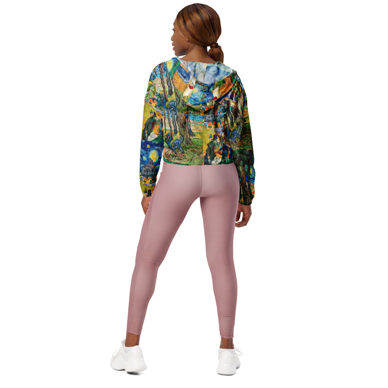 Van Gogh Collage Women’s cropped windbreaker - Objet D'Art