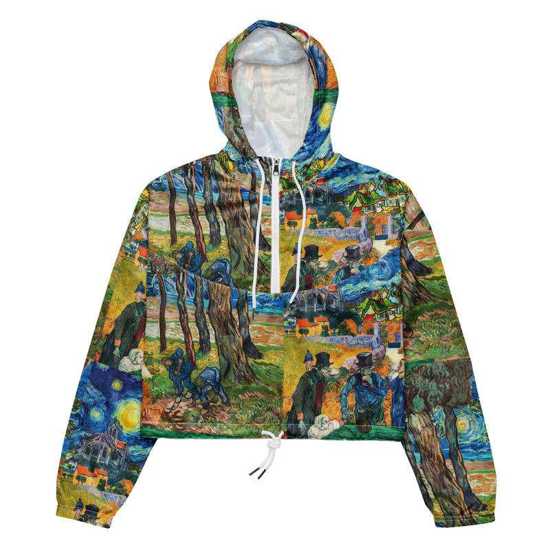 Van Gogh Collage Women’s cropped windbreaker - Objet D'Art