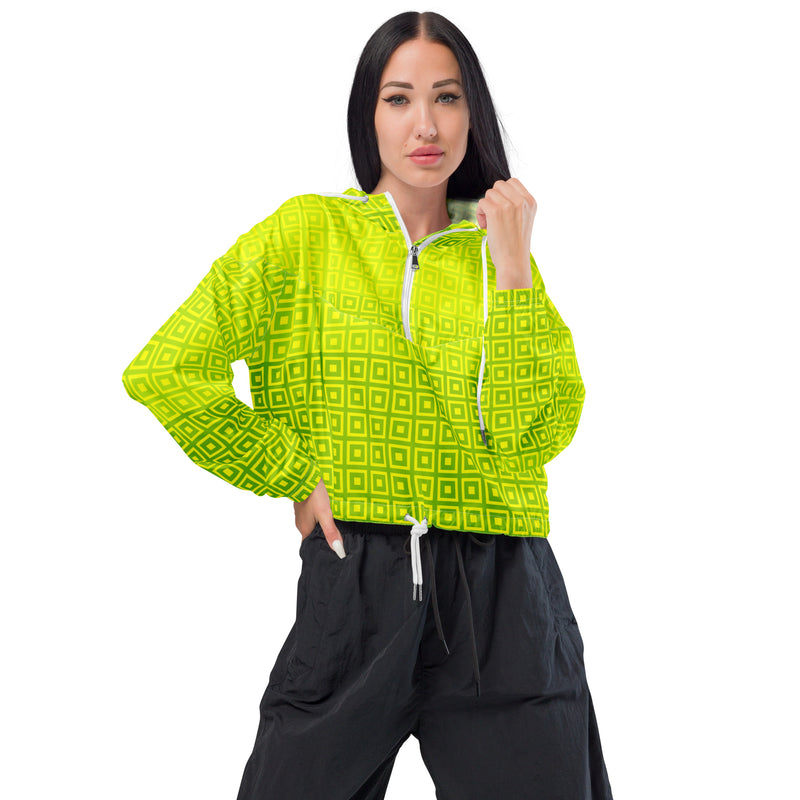 Lime Green Matrix Women’s cropped windbreaker - Objet D'Art