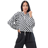 Polka Dot Paynes Gray Women’s cropped windbreaker - Objet D'Art