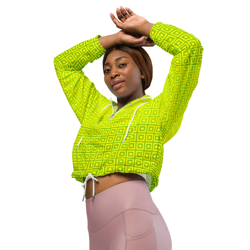 Lime Green Matrix Women’s cropped windbreaker - Objet D'Art