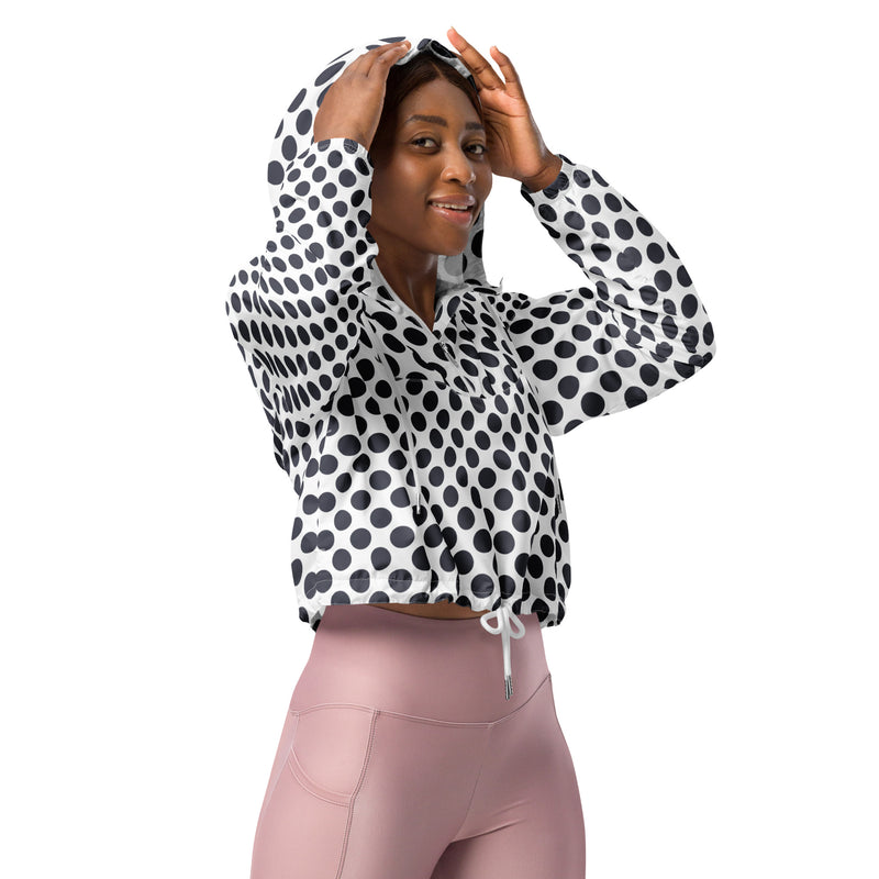 Polka Dot Paynes Gray Women’s cropped windbreaker - Objet D'Art