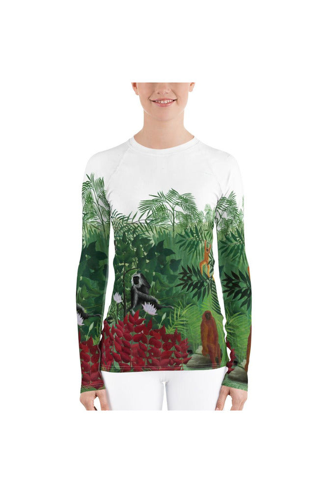 Tropical Forest with Monkeys (1910) by Henri Rousseau Women's Rash Guard - Objet D'Art