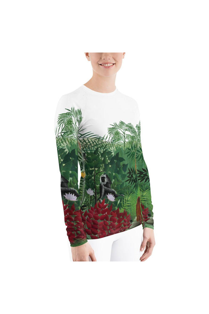 Tropical Forest with Monkeys (1910) by Henri Rousseau Women's Rash Guard - Objet D'Art