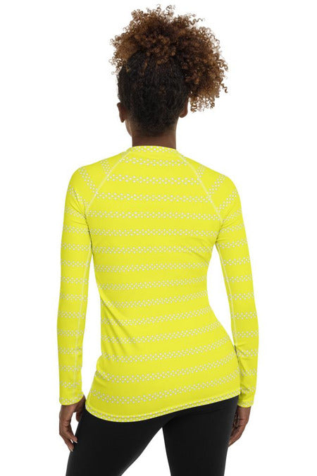 Yellow Striped Women's Rash Guard - Objet D'Art