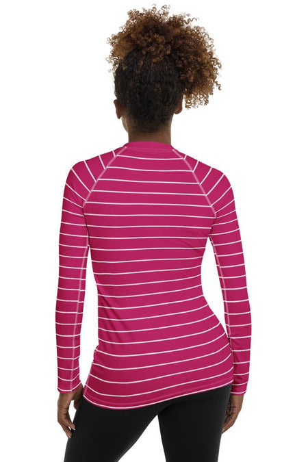 Striped Pink Women's Rash Guard - Objet D'Art