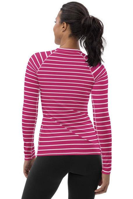 Pink Striped Women's Rash Guard - Objet D'Art