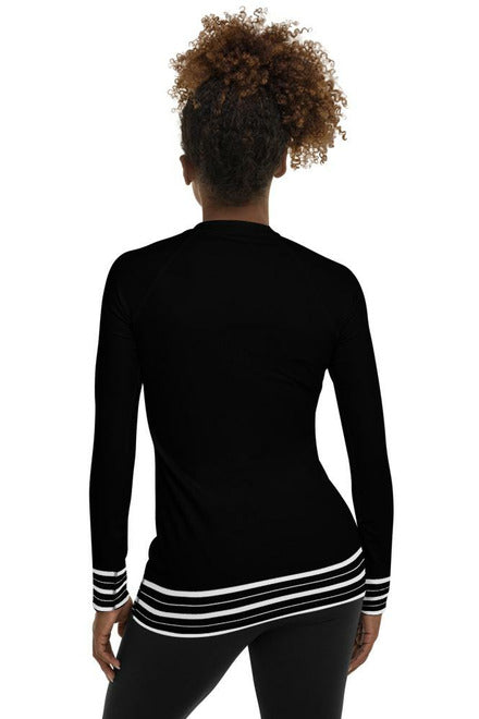 Striped Hem Women's Rash Guard - Objet D'Art