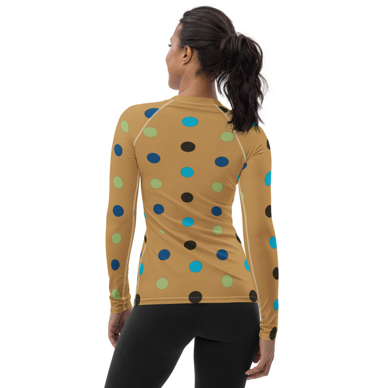 Earth Tone Polka Dots Women's Rash Guard - Objet D'Art