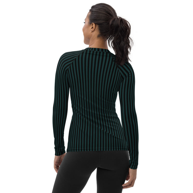 Storm Green Striped Women's Rash Guard - Objet D'Art