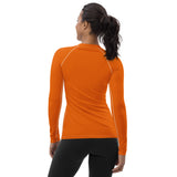 Orange Floral Women's Rash Guard - Objet D'Art