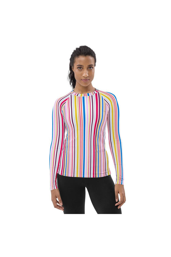 Vertical Striped Women's Rash Guard - Objet D'Art