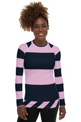 Pink & Blue Striped Women's Rash Guard - Objet D'Art