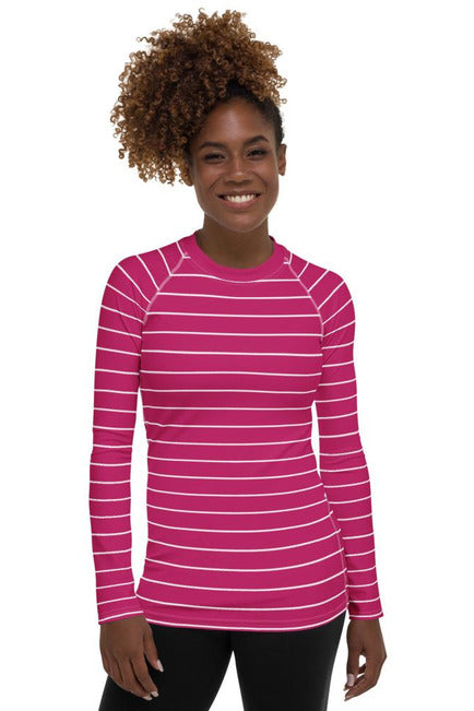 Striped Pink Women's Rash Guard - Objet D'Art