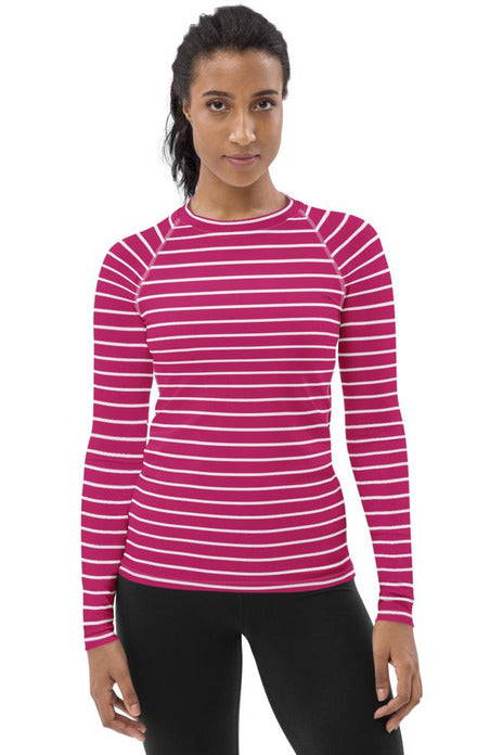 Pink Striped Women's Rash Guard - Objet D'Art