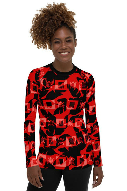 Adinkra Red Women's Rash Guard - Objet D'Art