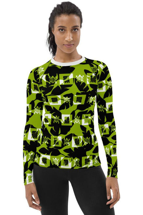 Neon Green Adinkra Women's Rash Guard - Objet D'Art