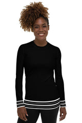 Striped Hem Women's Rash Guard - Objet D'Art