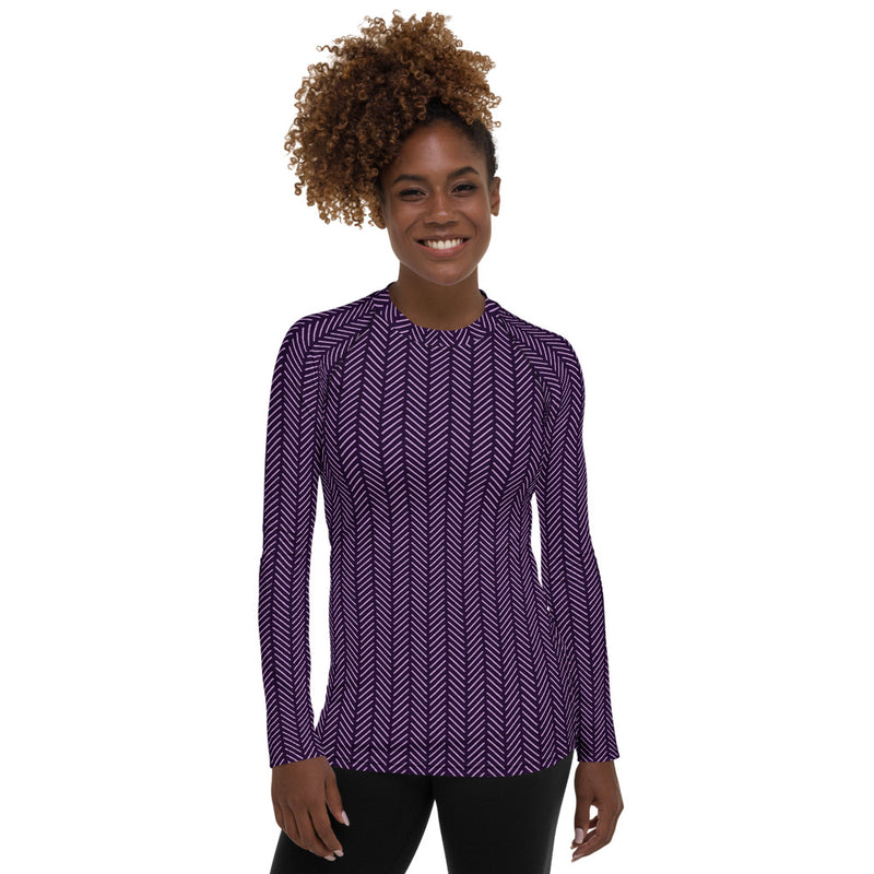 Posh Plum Herringbone Women's Rash Guard - Objet D'Art