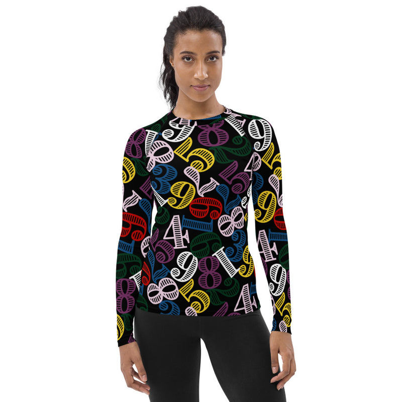 Colorful Number Cloud Women's Rash Guard - Objet D'Art